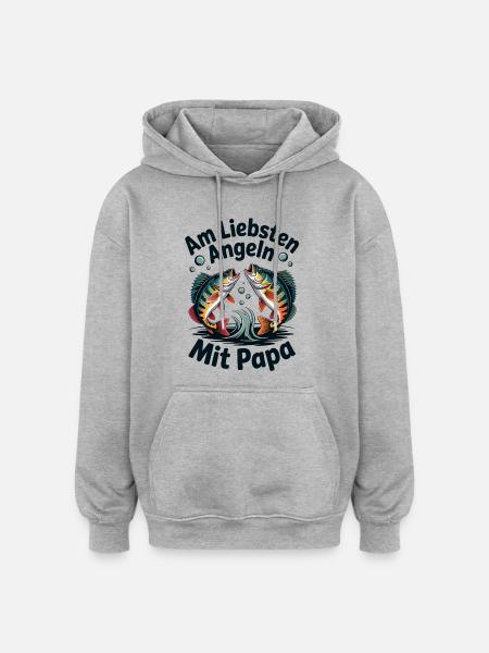 Am Liebsten Angeln Mit Papa - Oversized Unisex Hoodie - Grau meliert