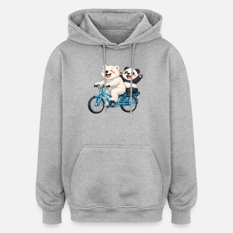 Two teddy bears on a bicycle - Oversized Unisex Hoodie - heather grey