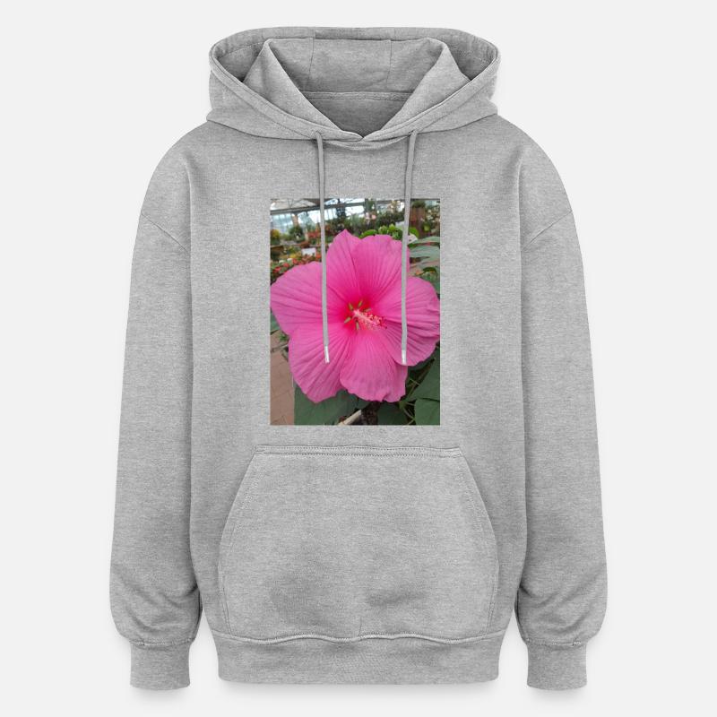 Hibiscus Rose Éclat Tropical Textile - Sweat à capuche oversize unisexe - gris chiné