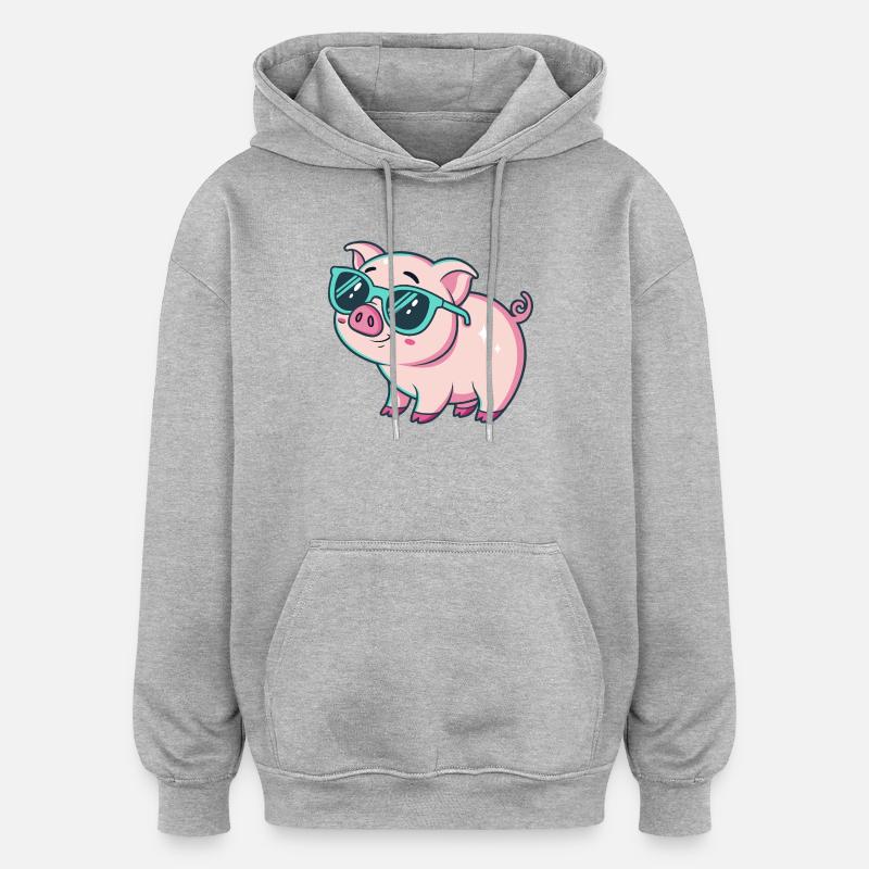 Cochon Cool Lunettes Soleil - Sweat à capuche oversize unisexe - gris chiné
