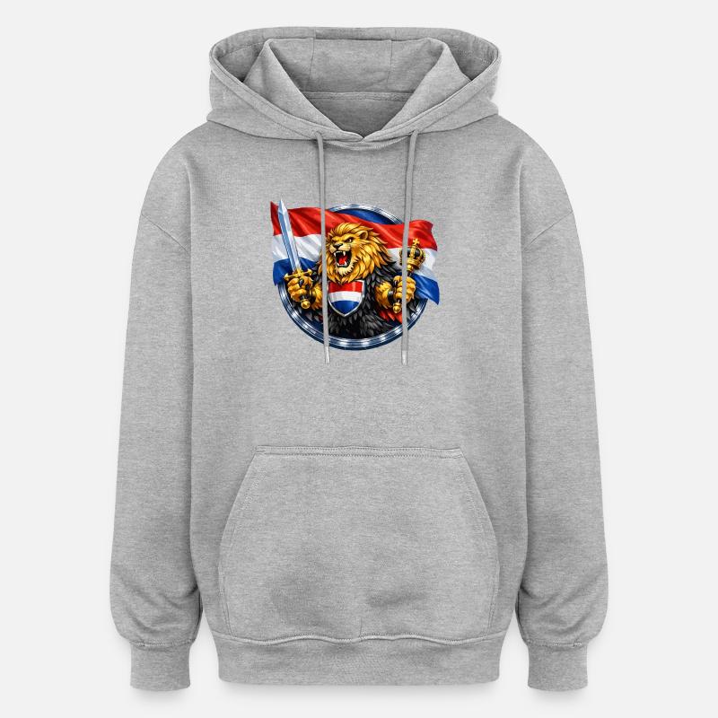 Lion hollandais avec épée et couronne - Sweat à capuche oversize unisexe - gris chiné