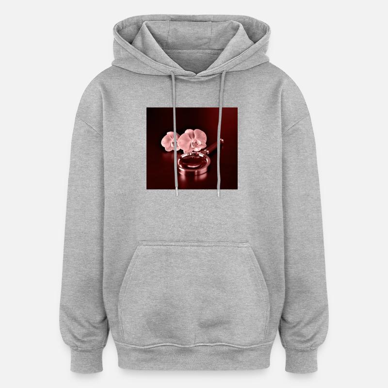 Fleurs d’orchidée et loupe - Sweat à capuche oversize unisexe - gris chiné