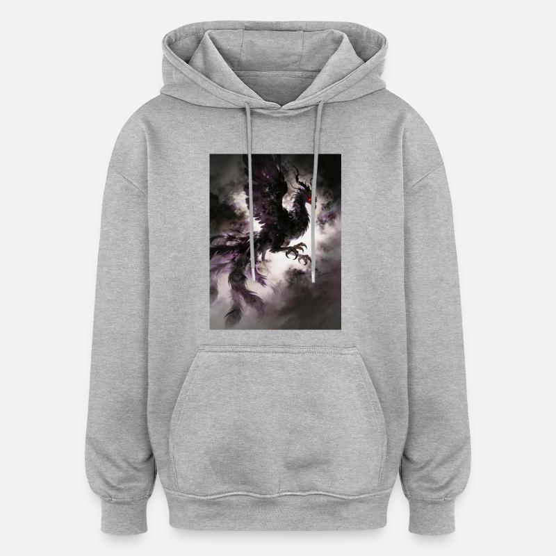 Le Phénix Noir : Ombre et Renaissance - Sweat à capuche oversize unisexe - gris chiné