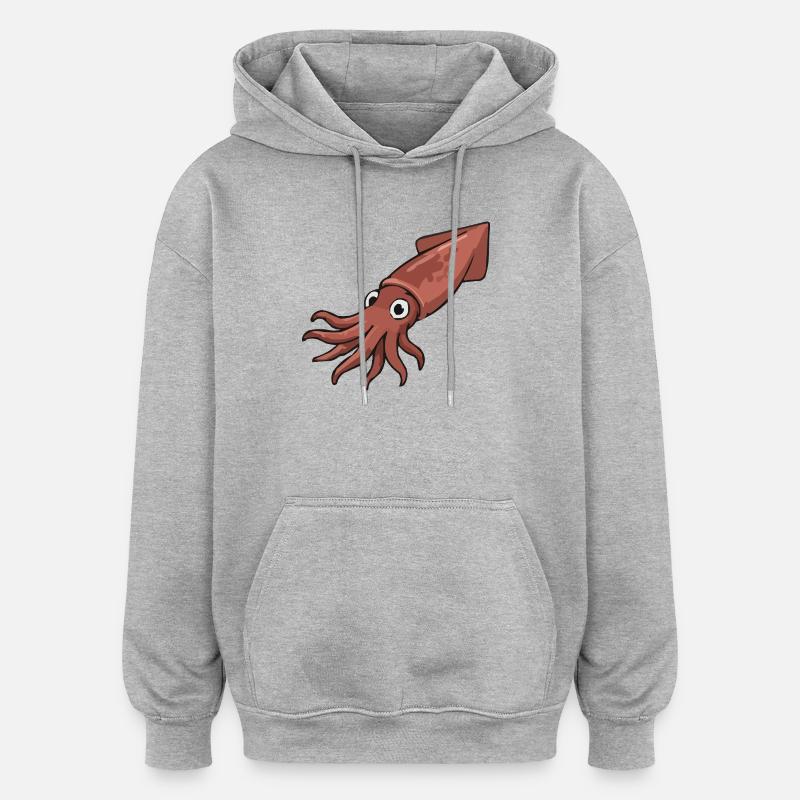Calmar de dessin animé joyeux - Sweat à capuche oversize unisexe - gris chiné