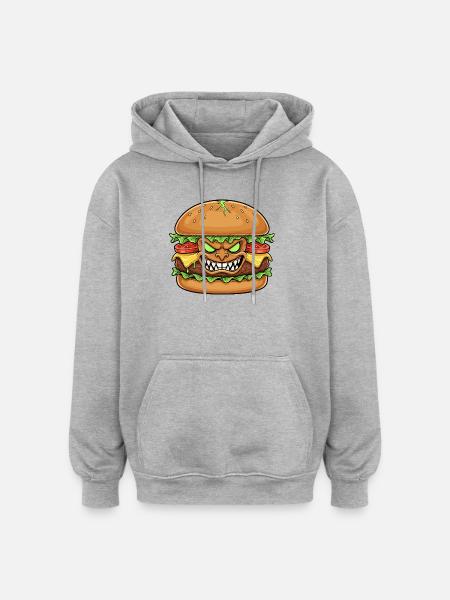 Grimmiger Burgerdämon Cartoon - Oversized Unisex Hoodie - Grau meliert