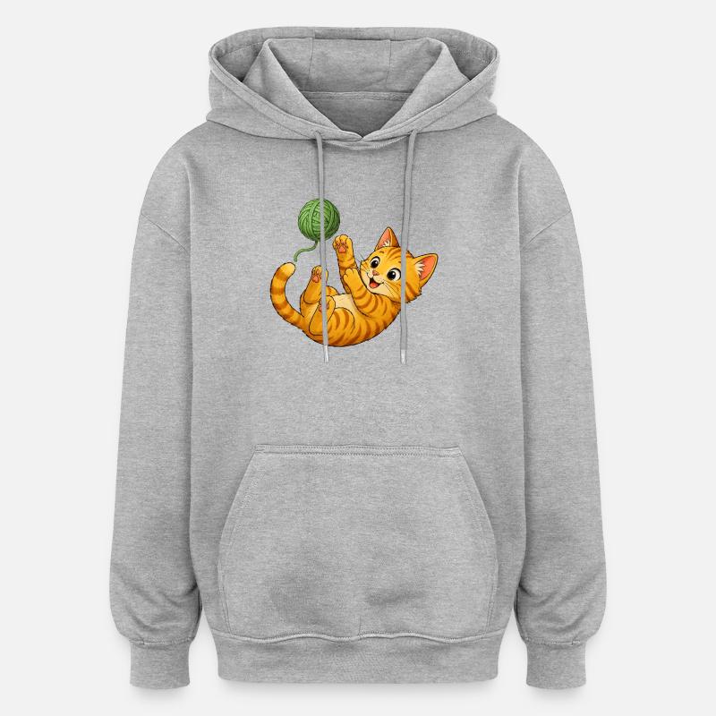 Kitten playing with wool - Oversized Unisex Hoodie - heather grey