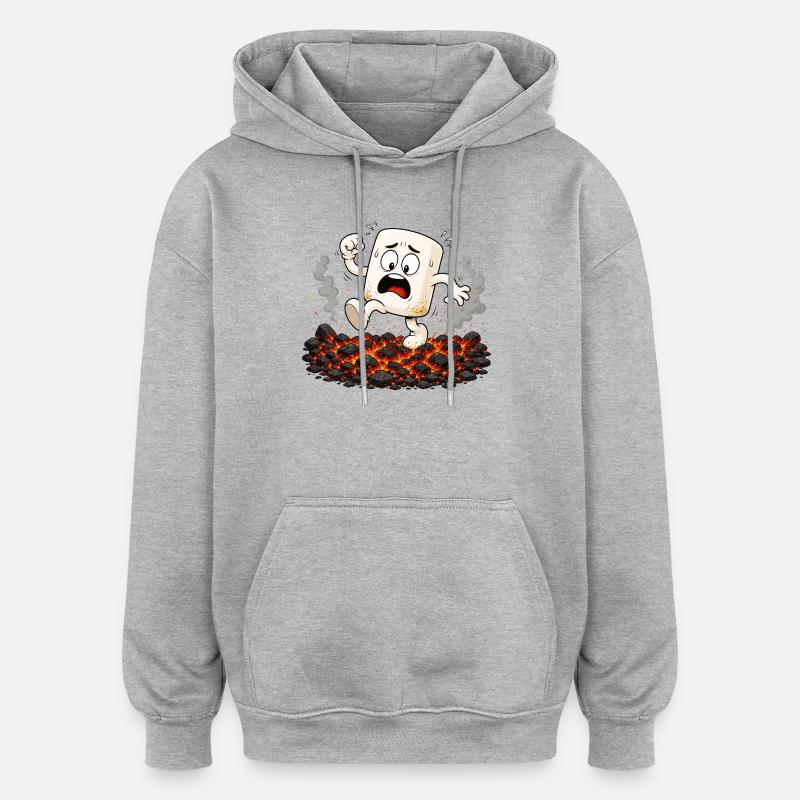 Marshmallow läuft über glühende Kohlen - Oversized Unisex Hoodie - Grau meliert
