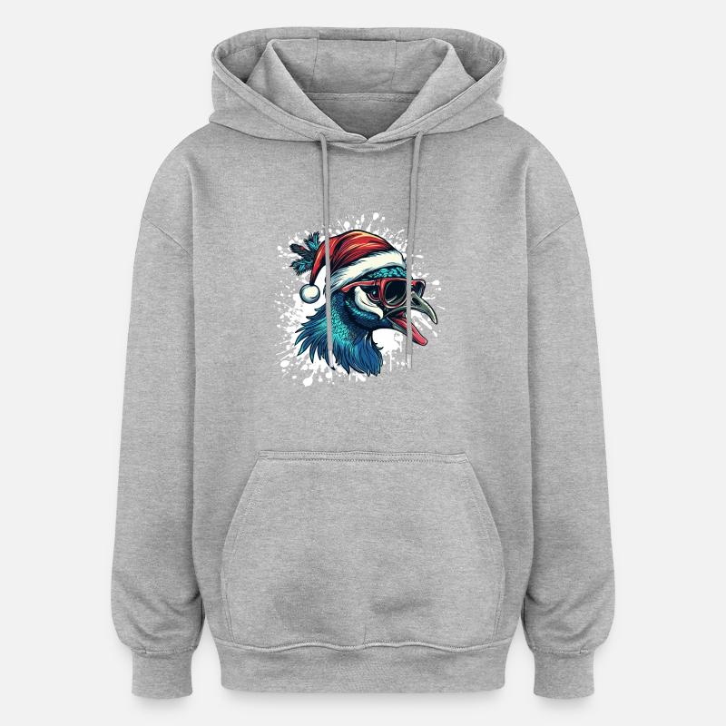 Paon oiseau Noël drôle - Sweat à capuche oversize unisexe - gris chiné