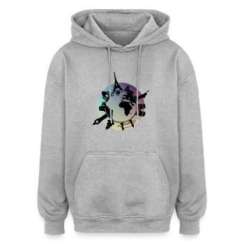 Weltkugel Sehenswürdigkeiten - Oversized Unisex Hoodie - Grau meliert - Vorne - Noah (186cm)