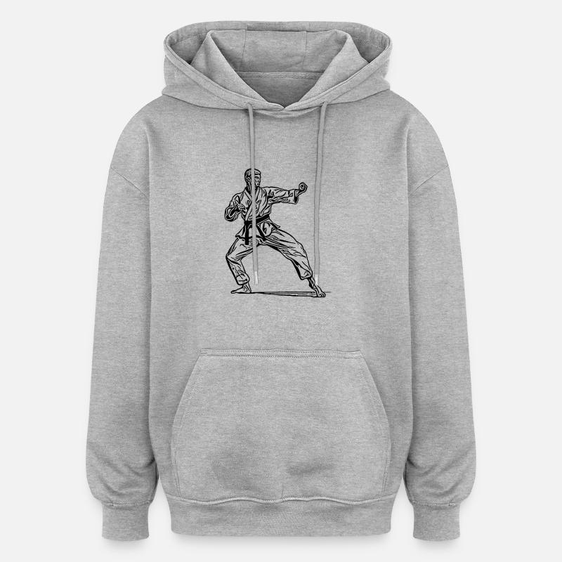 Karatekämpfer in Kampfpose - Oversized Unisex Hoodie - Grau meliert