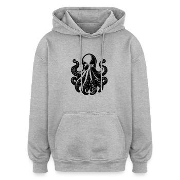 Großer grimmiger Oktopus mit acht Armen - Oversized Unisex Hoodie - Grau meliert - Vorne - Noah (186cm)