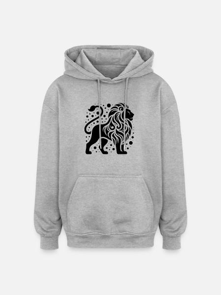 Proud lion with wild mane - Oversized Unisex Hoodie - heather grey