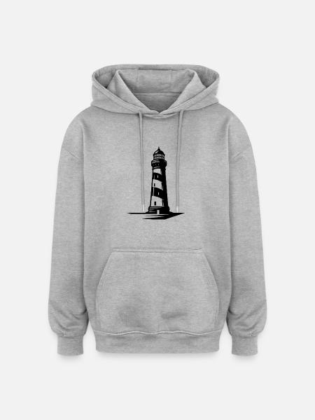 Old lonely striped coastal lighthouse - Oversized Unisex Hoodie - heather grey