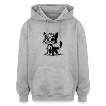 Dessins au crayon de bébé chats - Sweat à capuche oversize unisexe - gris chiné - Devant - Noah (186cm)