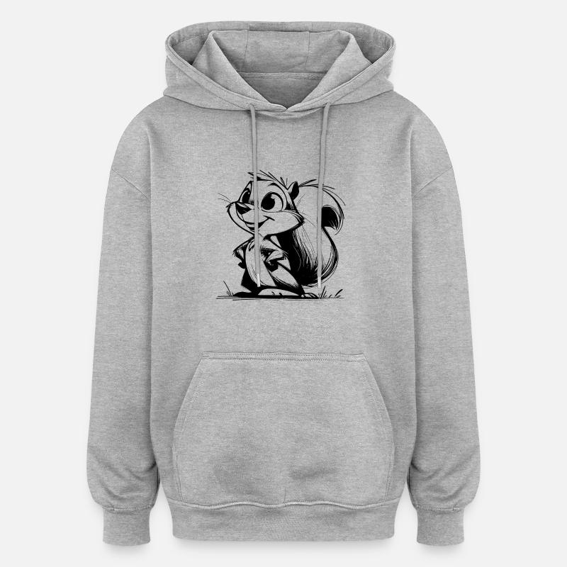 Dessin au crayon d’écureuil mignon - Sweat à capuche oversize unisexe - gris chiné