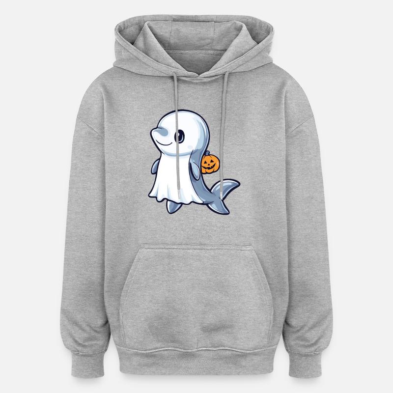 Dolphin Halloween Comic Ghost - Oversized Unisex Hoodie - heather grey