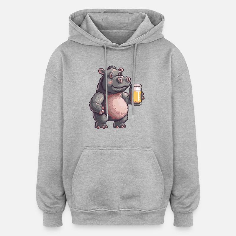 Bière Hippopotamus Pixel - Sweat à capuche oversize unisexe - gris chiné