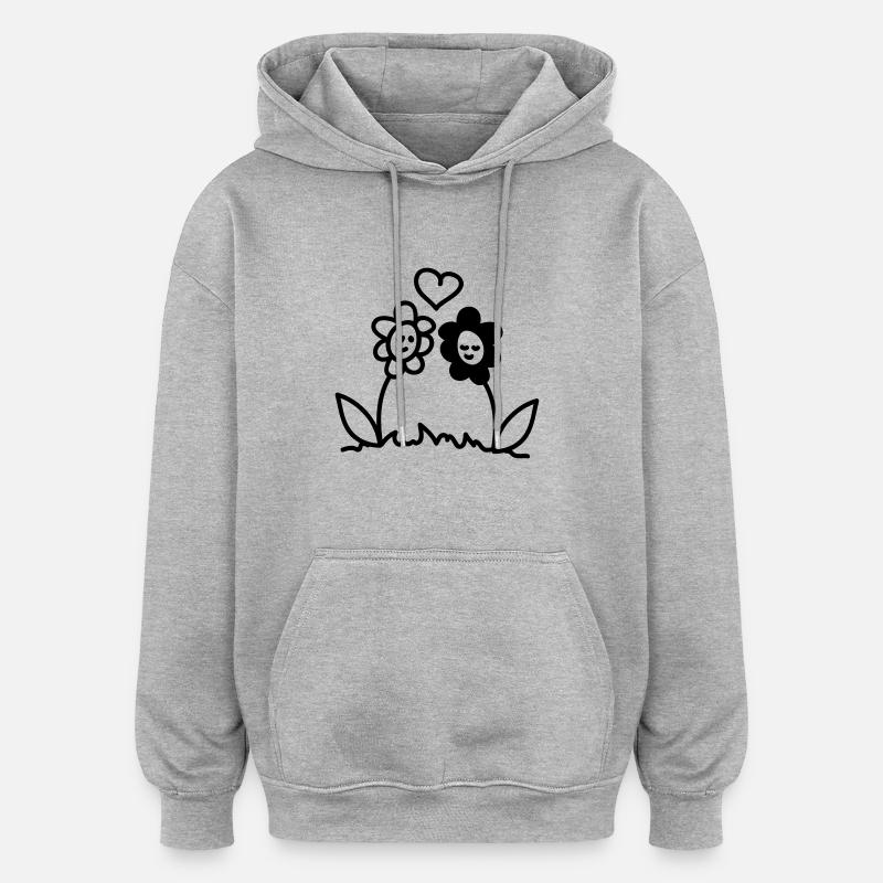 Fleurs dans l'amour - Ligne - Sweat à capuche oversize unisexe - gris chiné