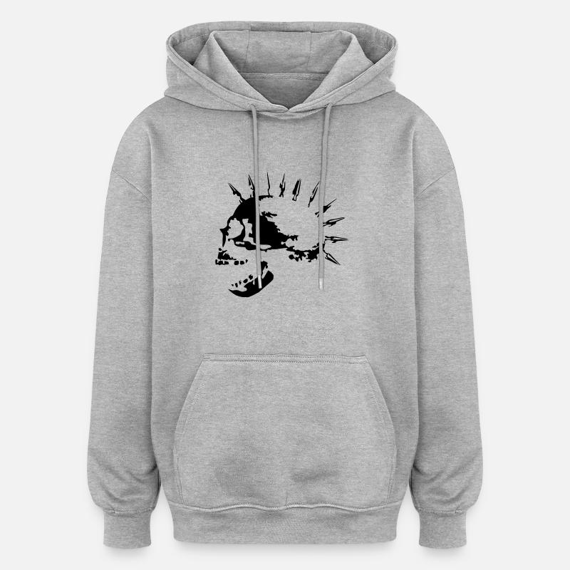 spike_skull_c_1c - Sweat à capuche oversize unisexe - gris chiné