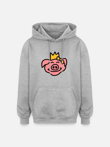 Pricess Pig Head - Sweat à capuche oversize unisexe - gris chiné