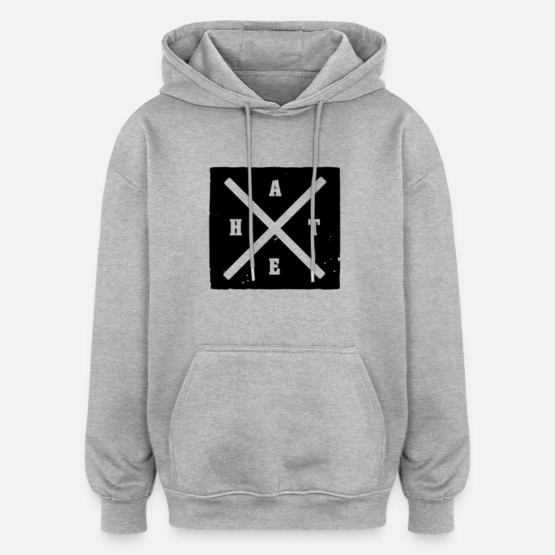 Hate - Oversized Unisex Hoodie - Grau meliert