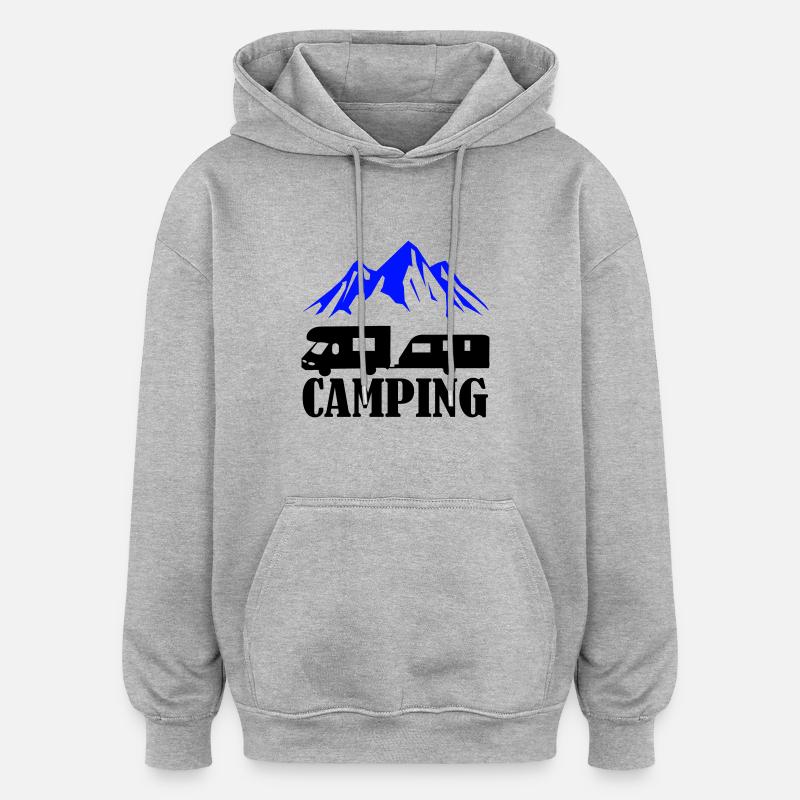 Camping - Sweat à capuche oversize unisexe - gris chiné