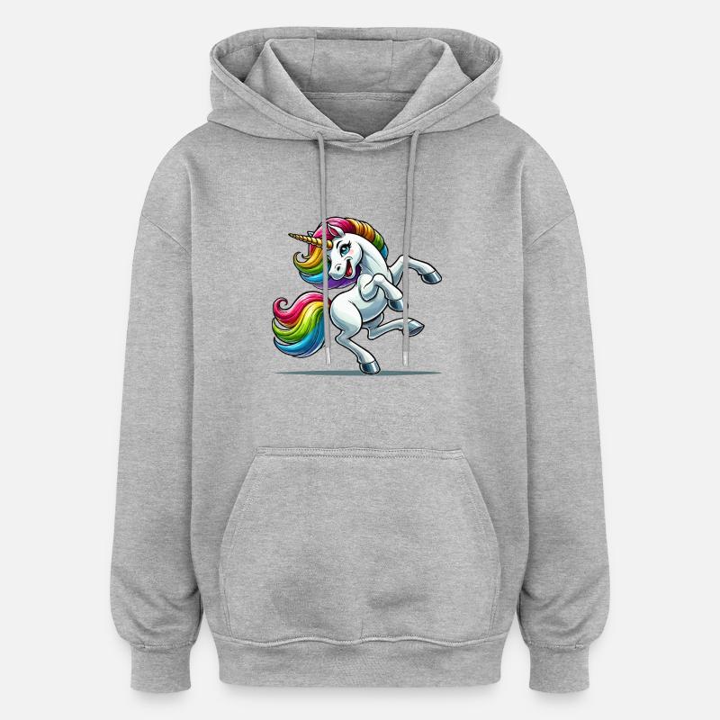 Licorne - Sweat à capuche oversize unisexe - gris chiné