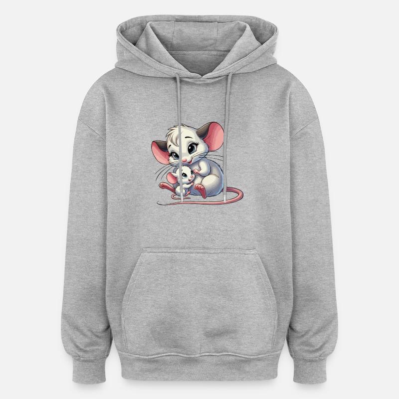 Mus mor med barn - Oversized luvtröja unisex - gråmelerad