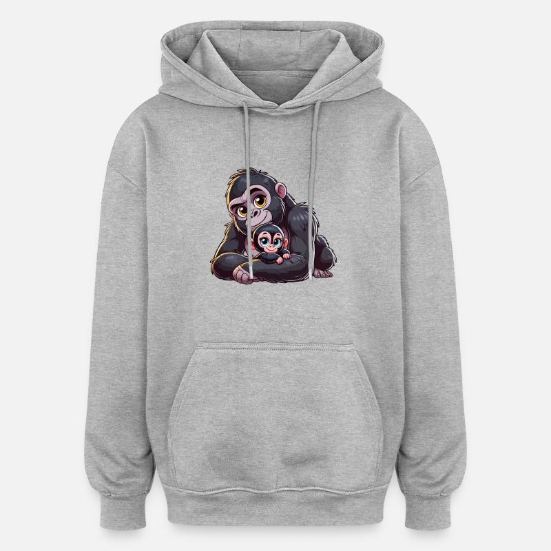 Mère gorille avec enfant - Sweat à capuche oversize unisexe - gris chiné