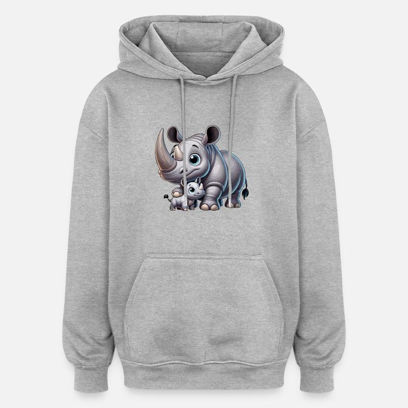 Nashornmutter mit Kind - Oversized Unisex Hoodie - Grau meliert