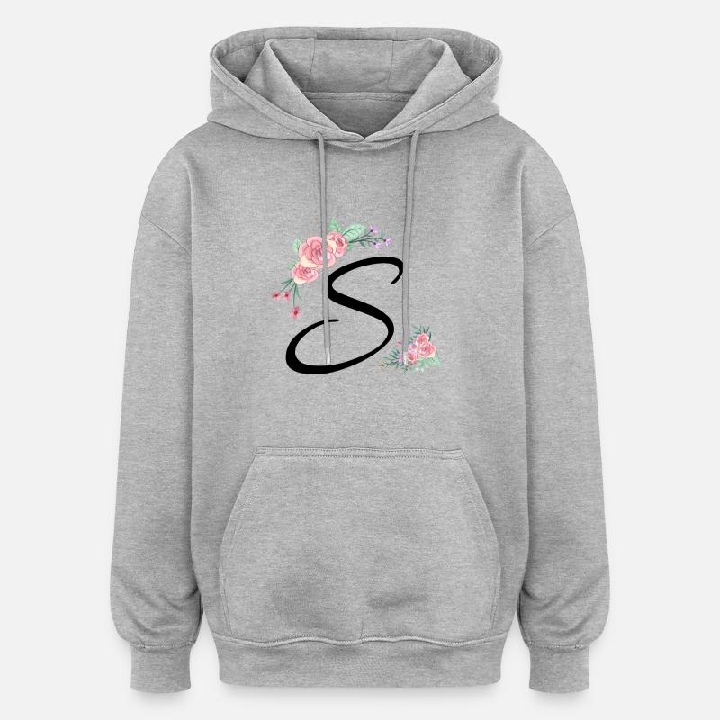 Lettre s fleurs - Sweat à capuche oversize unisexe - gris chiné
