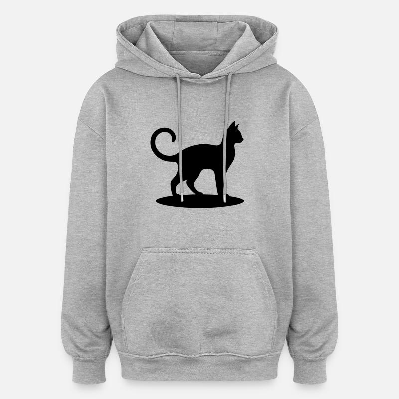 Silhouette de chat noir - Sweat à capuche oversize unisexe - gris chiné