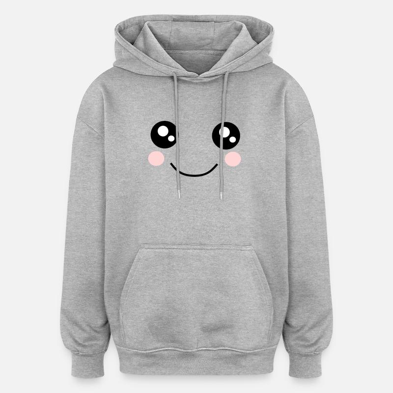 Kawaii, yeux, visage - Sweat à capuche oversize unisexe - gris chiné