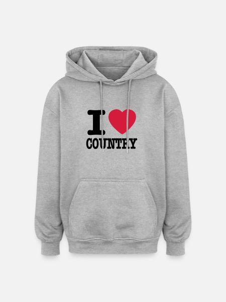 i love country / i heart country - Sweat à capuche oversize unisexe - gris chiné