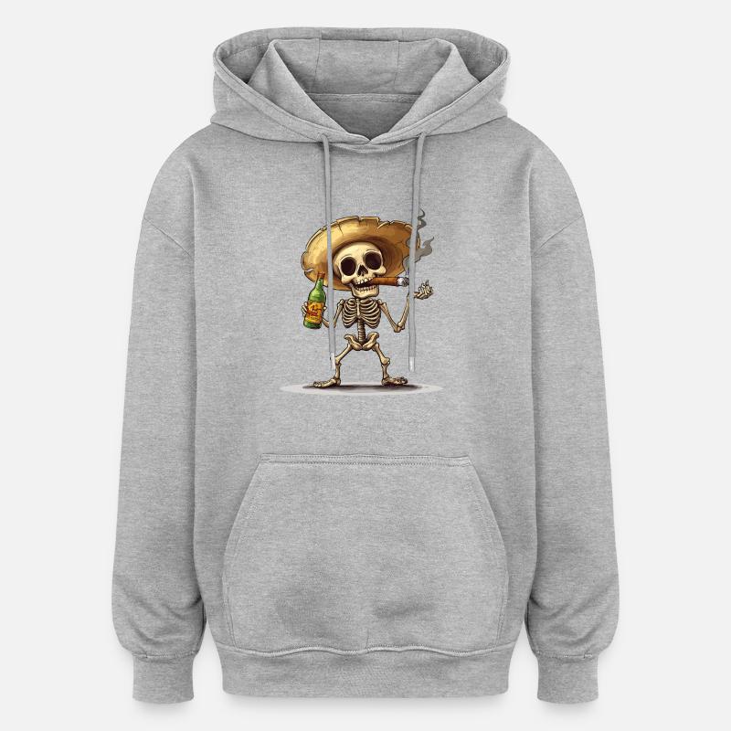 Squelette Crâne Crâne Cigare Liqueur - Sweat à capuche oversize unisexe - gris chiné