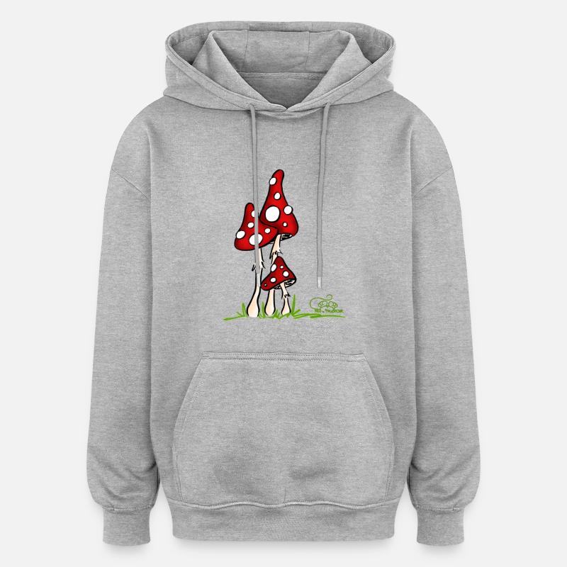 Muchotravky - Champignons - Sweat à capuche oversize unisexe - gris chiné