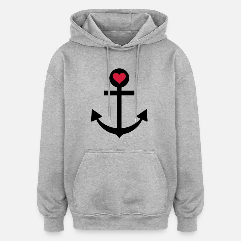 anchor captain star love - Sweat à capuche oversize unisexe - gris chiné
