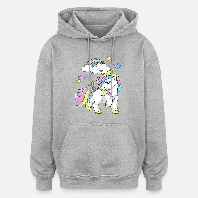 licorne - Sweat à capuche oversize unisexe - gris chiné