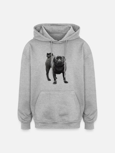 Black Pug - Oversized Unisex Hoodie - heather grey