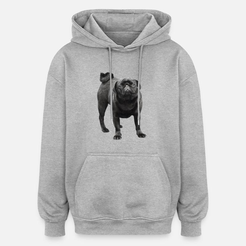schwarzer Mops - Oversized Unisex Hoodie - Grau meliert