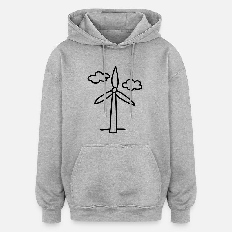 Windrad - Ökostrom - line - Oversized Unisex Hoodie - Grau meliert