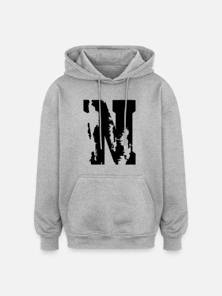 N - Buchstabe - Oversized Unisex Hoodie - Grau meliert