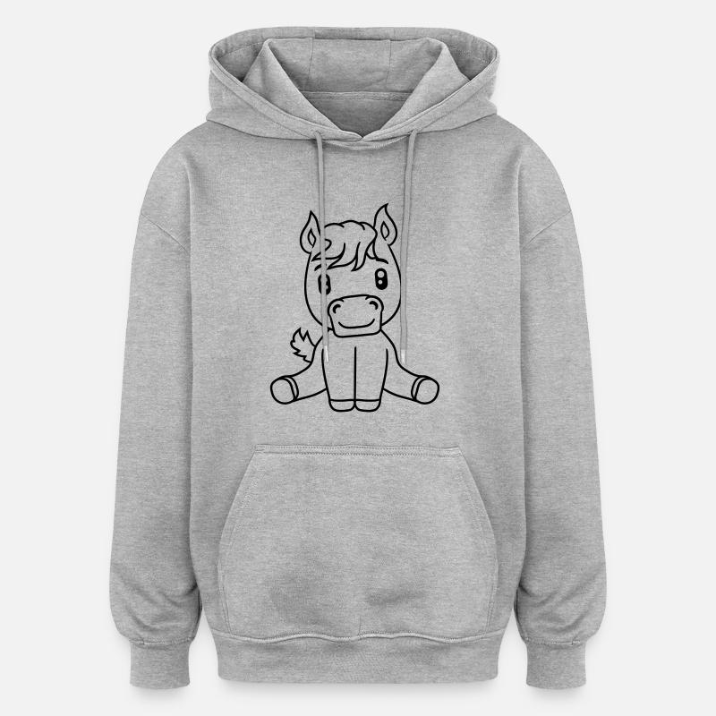 doux mignon assis cheval de poney de bande dessiné - Sweat à capuche oversize unisexe - gris chiné