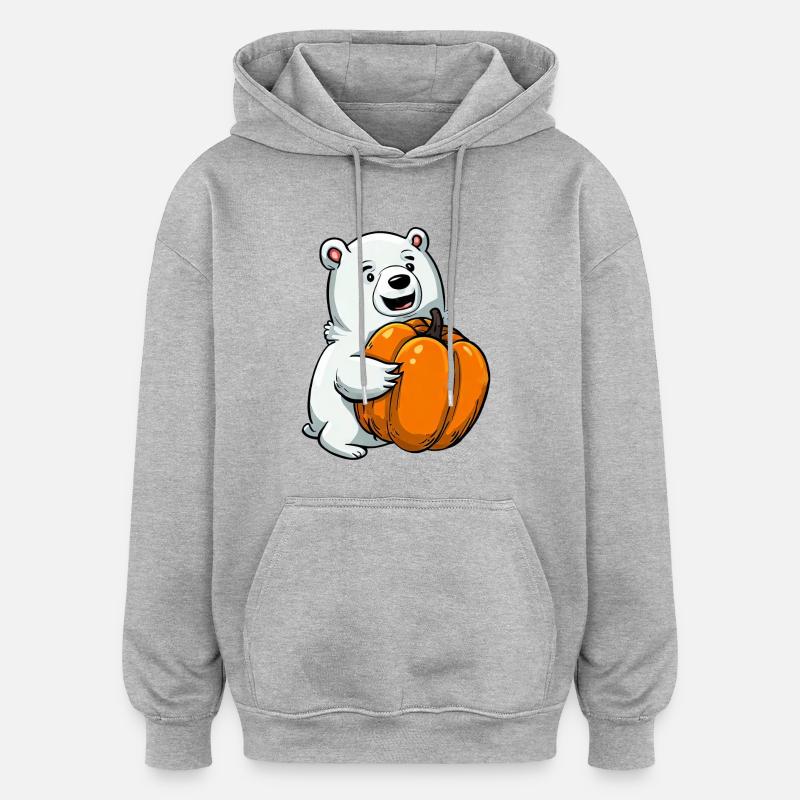 Ours polaire avec citrouille d’Halloween - Sweat à capuche oversize unisexe - gris chiné