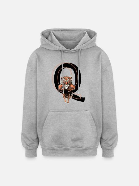 Letter Q Tiger - Gift Idea - Oversized Unisex Hoodie - heather grey