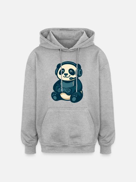 Panda Gamer Geek Gaming - Oversized Unisex Hoodie - heather grey
