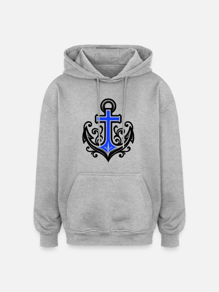 Anchor Symbol Cross - Oversized Unisex Hoodie - heather grey