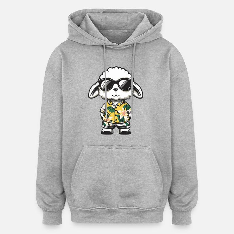 Mouton Bande dessinée Vacances - Sweat à capuche oversize unisexe - gris chiné