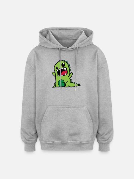 Dinosaur T-Rex Comic Style Dino in green - Oversized Unisex Hoodie - heather grey