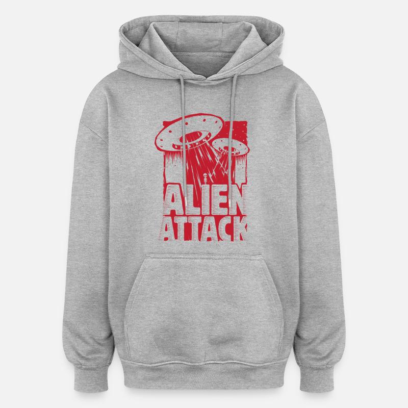 Invasion extraterrestre design - Sweat à capuche oversize unisexe - gris chiné